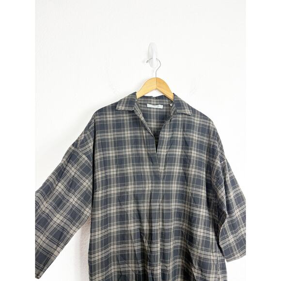 Vince Plaid Easy Pullover Cotton Cocoon Shirt Dress Small Green Lagenlook - Picture 4 of 13